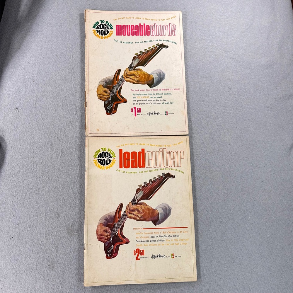 Vintage 1966 Palmer-Hughes Rock n Roll Guitar Books Lead & Moveable Chords Set